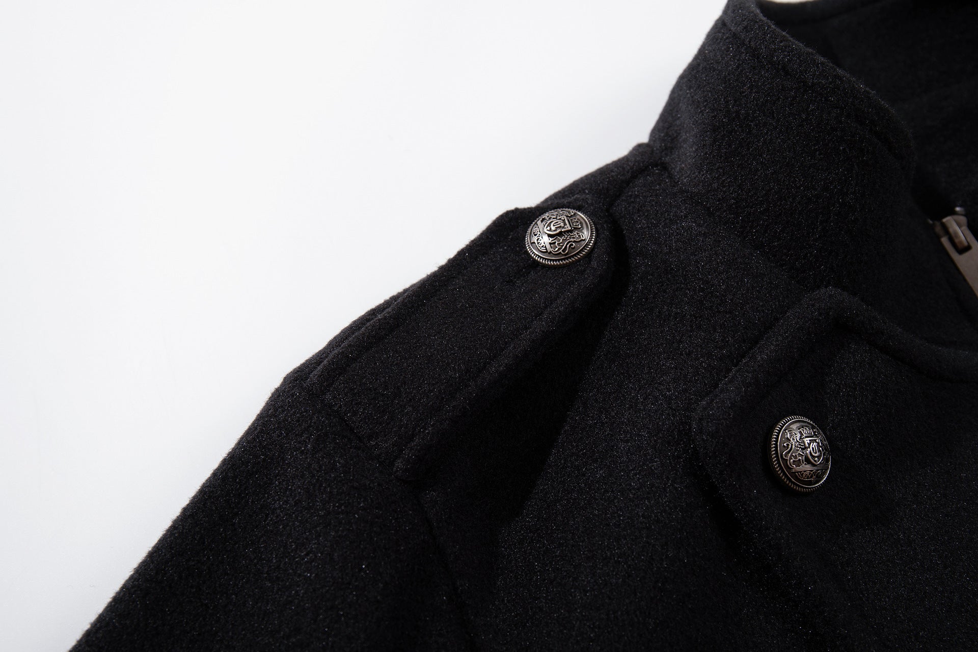 Veste militaire en laine pour homme – Noire, croisée, col montant et coupe courte