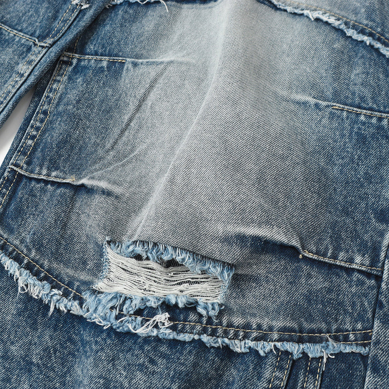 Gradient Washed Ripped Wide-Leg Jeans – Baggy Patchwork Dad Pants