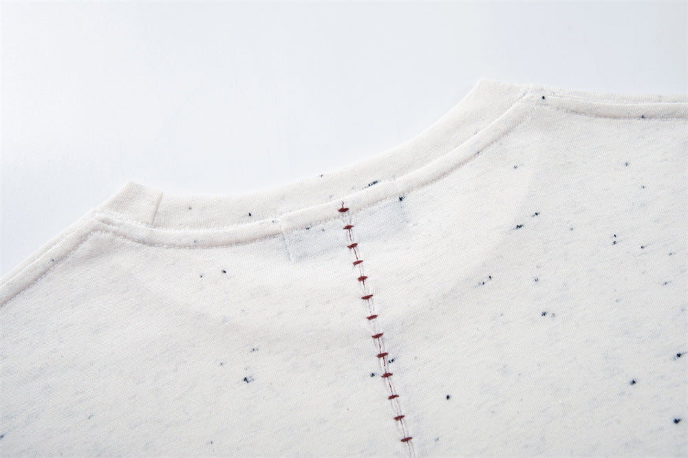 Speckled Long-Sleeve T-Shirt – Mock Neck Relaxed Fit with Center Seam Detail