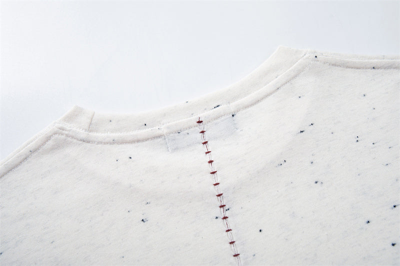 Speckled Long-Sleeve T-Shirt – Mock Neck Relaxed Fit with Center Seam Detail