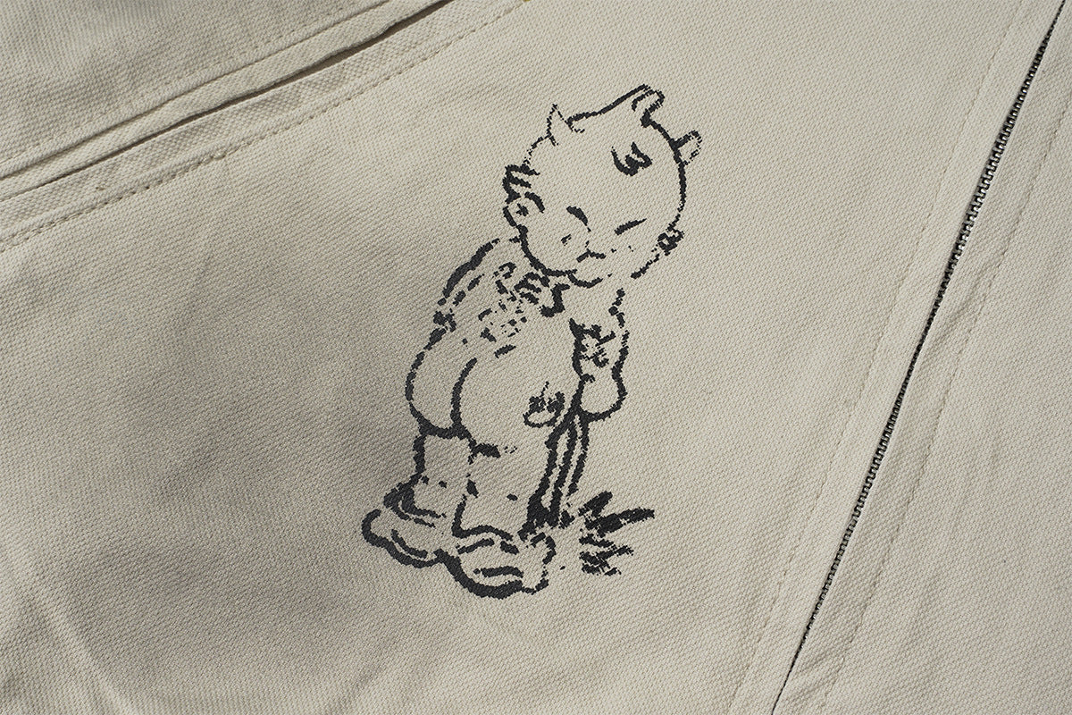 Veste zippée à imprimé graphique avec col en velours côtelé – Streetwear vintage délavé