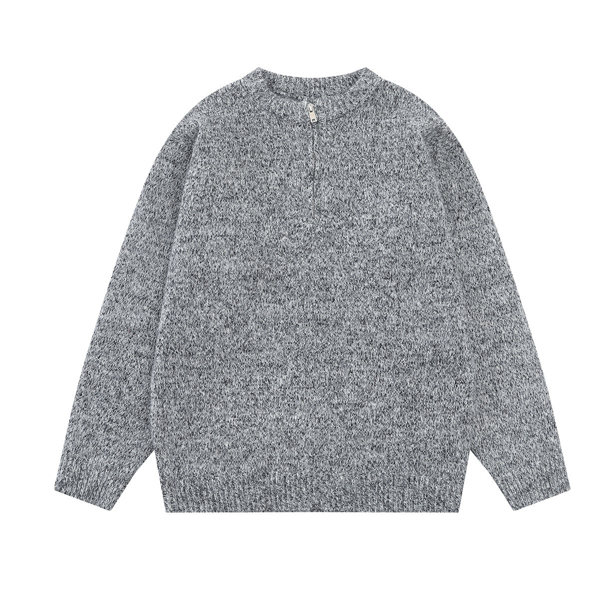 Quarter-Zip Knit Sweater – Marled Relaxed-Fit Crewneck
