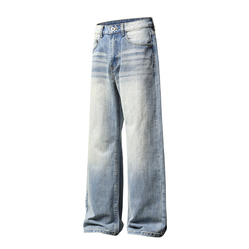 Wide-Leg Baggy Jeans – Men's Light Blue Vintage Washed Straight Denim