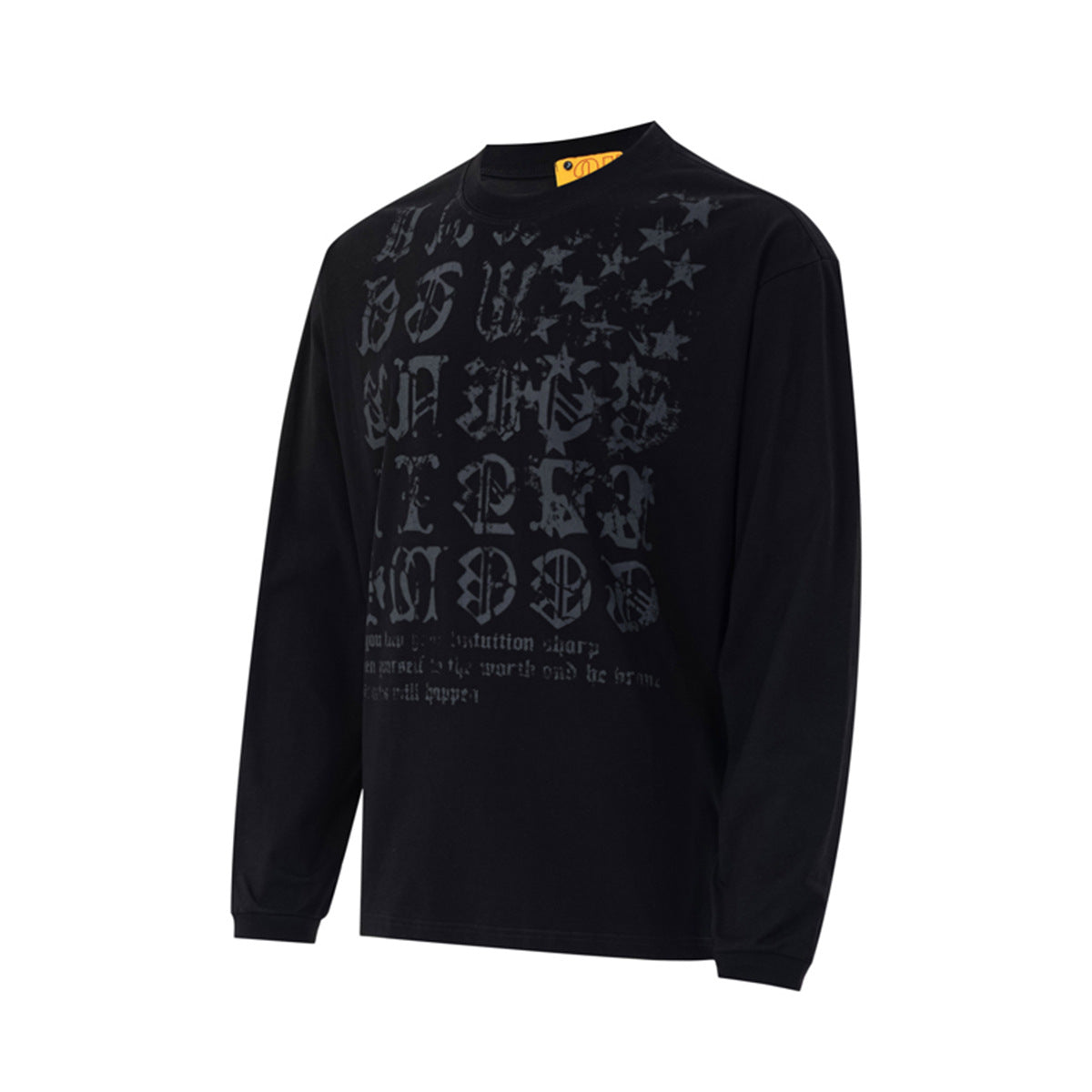 T-shirt manches longues à imprimé lettres gothiques – Col rond streetwear américain vintage