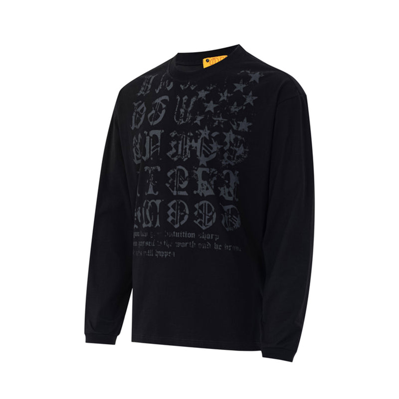 T-shirt manches longues à imprimé lettres gothiques – Col rond streetwear américain vintage