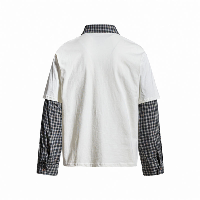 Brooklyn Vintage Layered Polo Shirt with Plaid Sleeves – Relaxed Fit