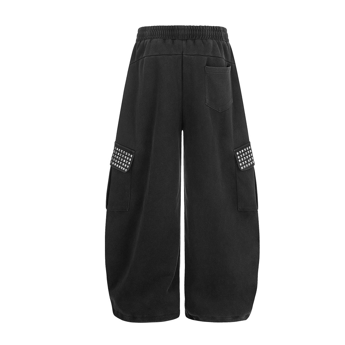 Pantalón Cargo Caqui de Chándal Baggy de Pierna Ancha con Bolsillos de Remaches y Texto Bordado