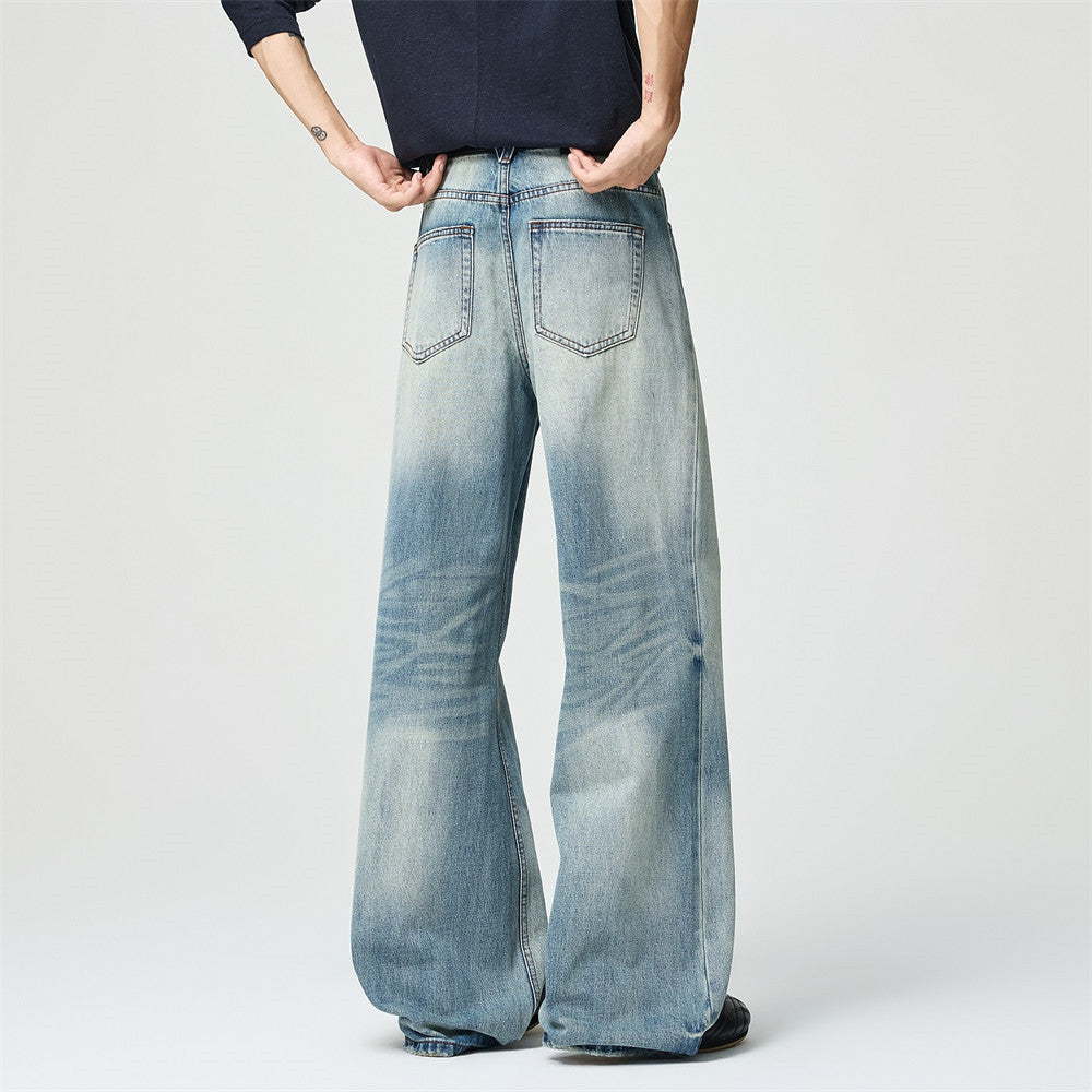 Wide-Leg Baggy Jeans Men – Light Blue Vintage Washed Straight Fit