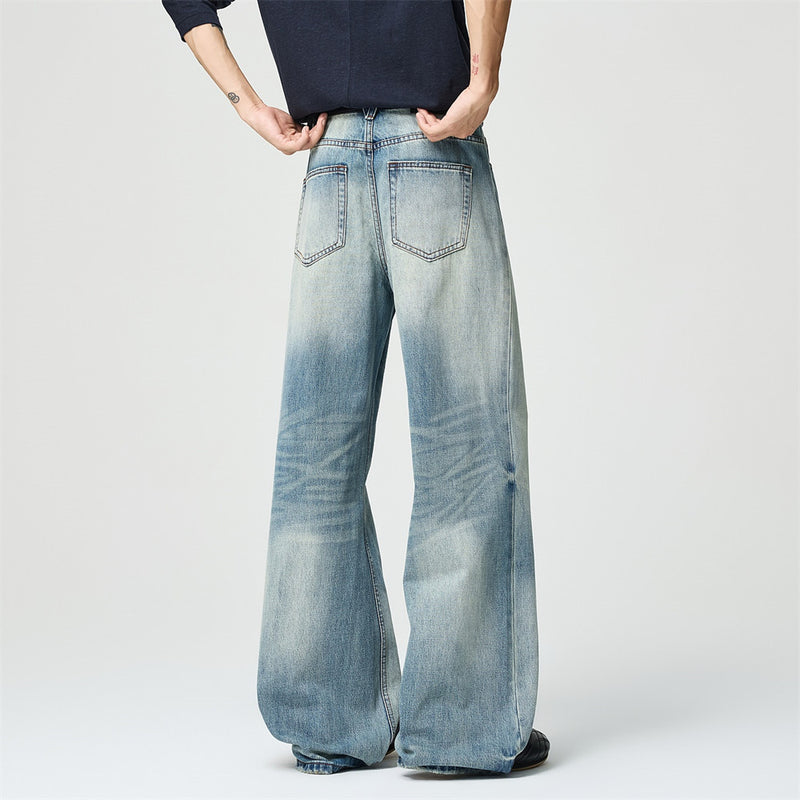 Wide-Leg Baggy Jeans Men – Light Blue Vintage Washed Straight Fit