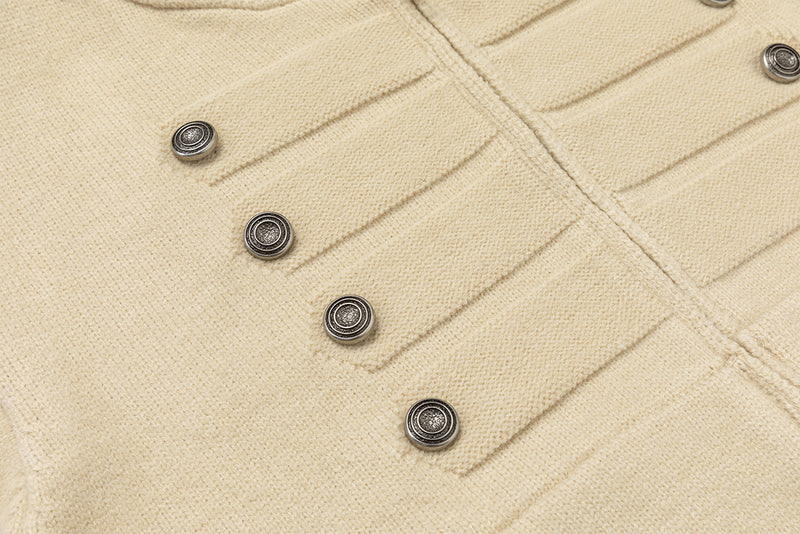 Napoleon Double-Breasted Knit Zip-Up Hoodie with Metal Buttons