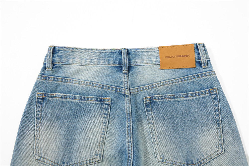 Wide Leg Baggy Jeans – Men's Vintage Washed Light Blue Straight Fit Denim