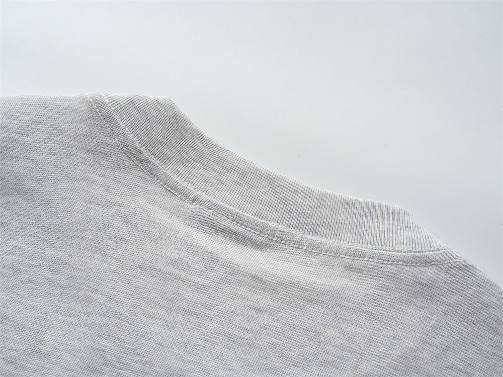 Langarm-T-Shirt mit Rundhalsausschnitt – minimalistischer Schriftprint, meliertes Grau
