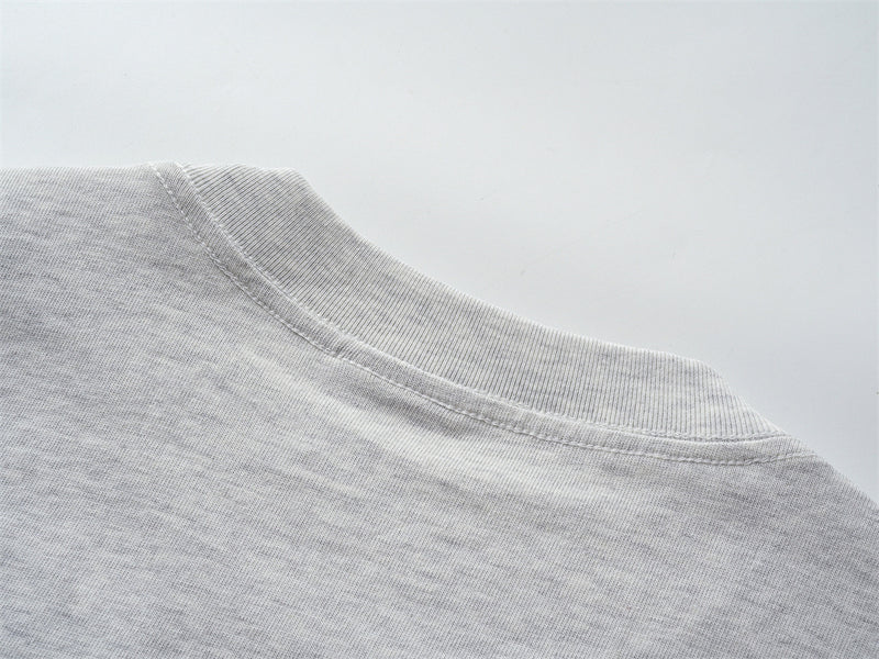 Langarm-T-Shirt mit Rundhalsausschnitt – minimalistischer Schriftprint, meliertes Grau
