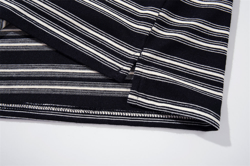 Men's Striped Long-Sleeve Polo Shirt with Detachable Faux-Fur Collar
