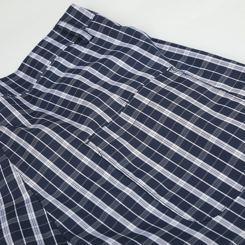 Men's Plaid Wide-Leg Trousers with Button Fly & Pleated Design