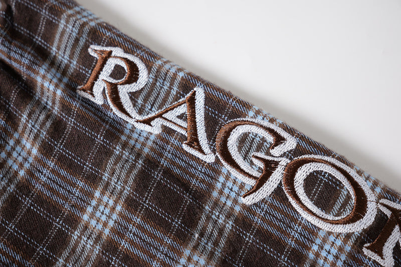 Button Up Plaid Shirt with Sleeve Embroidery – Oversized Flannel Shirt