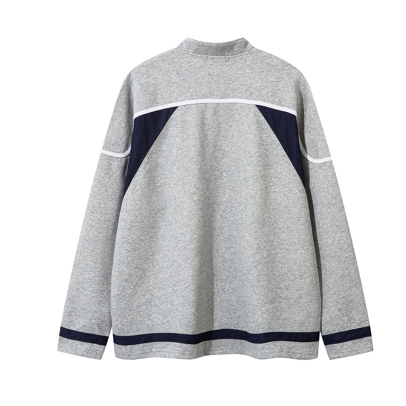 Lace-Up Hockey Jersey Sweatshirt – Colorblock Mesh Panel Pullover