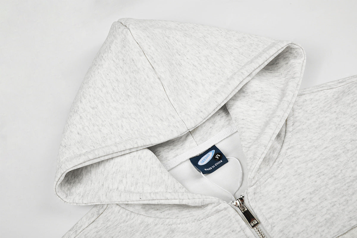 Zip-Hoodie im Vintage-Stil amerikanischer College-Mode mit bestickten Patches