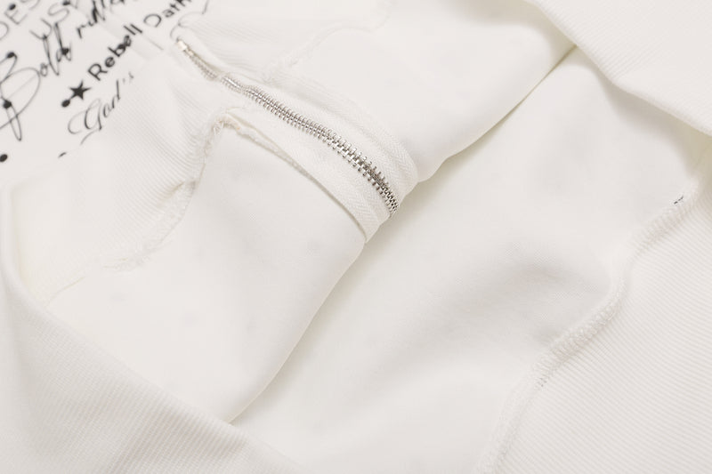 Punktierter Zip-Hoodie mit Street-Grafikprint und seitlichen Streifendetails