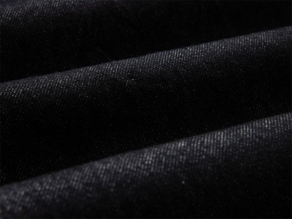 Black Wide-Leg Jeans – Metal Hook Closure & Contrast Stitching Streetwear Denim