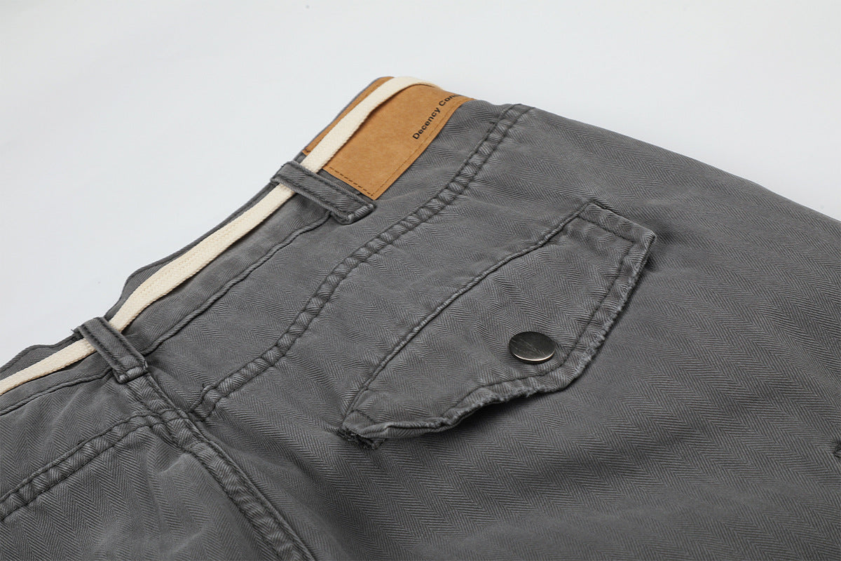 Wide-Legged Cargo Pants – Charcoal Grey Multi-Pocket Straight Leg