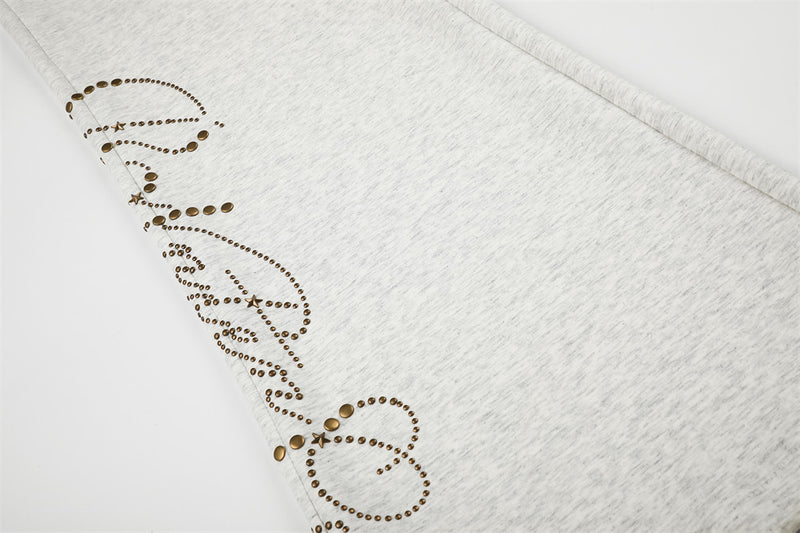 Wide Leg Sweatpants with Gold Stud Detail & Drawstring Waist