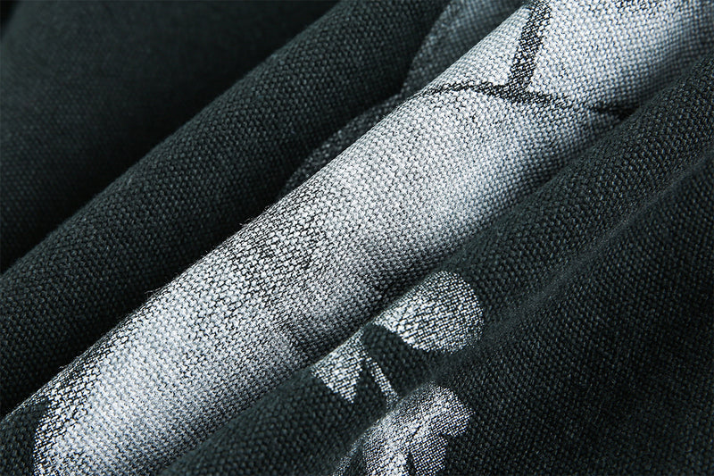 Veste workwear en toile délavée à l'acide – Imprimé graphique japonais, finition usée
