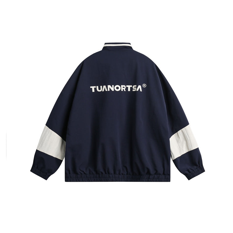Colorblock Zip-Up Track Jacket — Oversized Retro Varsity Style