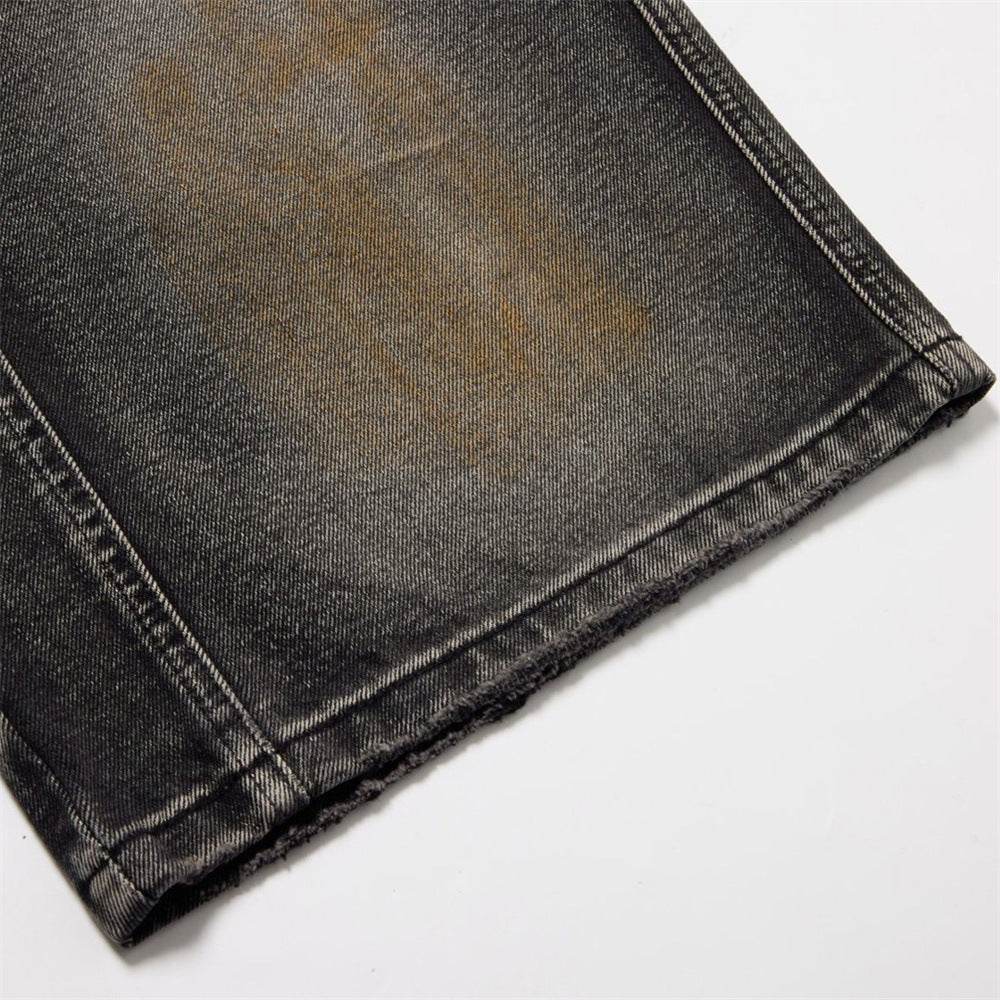 Distressed Baggy Wide-Leg Jeans – Men's Punk Washed Straight-Cut Denim with
