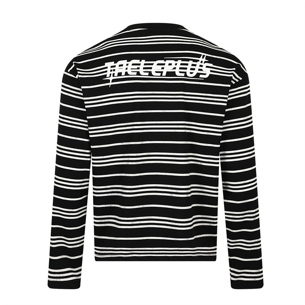 Striped Long-Sleeve T-Shirt – Oversized Crew Neck with Logo Print