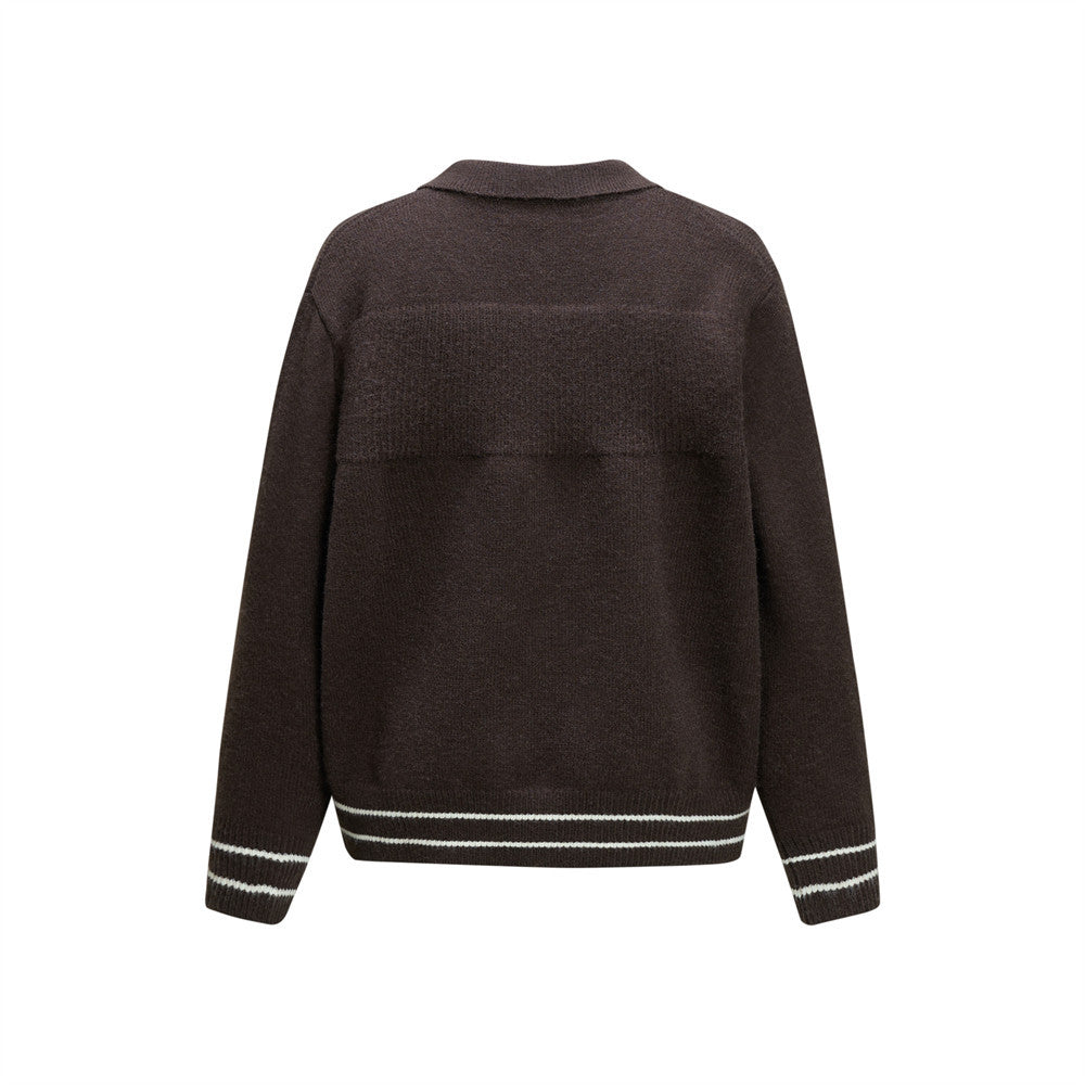 Men Zip Up Sweater Knit Polo Collar Cardigan – Relaxed Fit