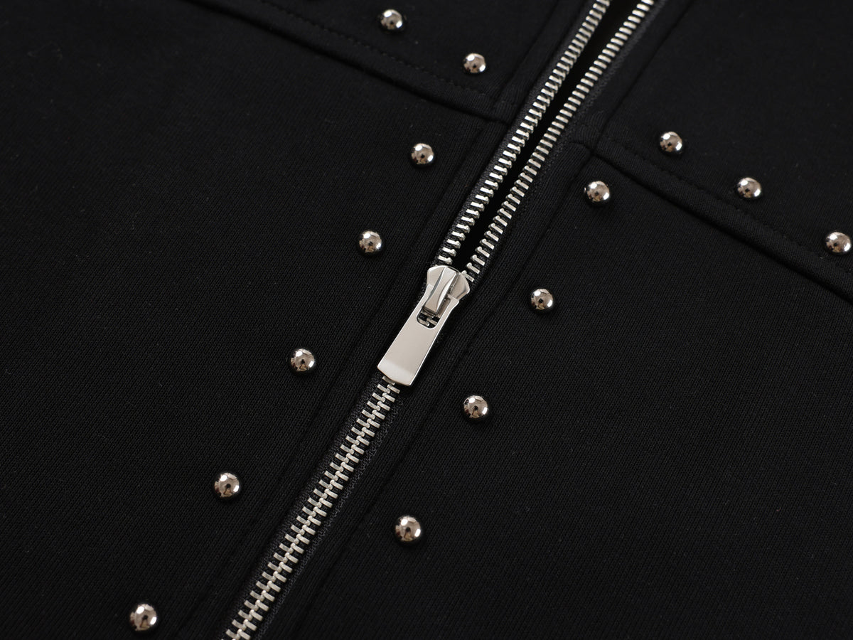Designer Zip-Up Hoodie with Metal Stud Detail — Heavyweight Oversized Fit