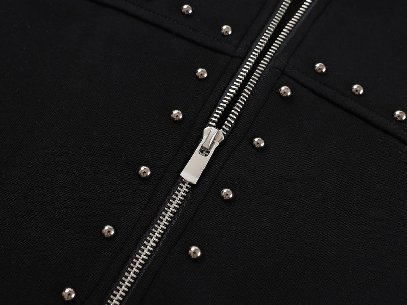Designer Zip-Up Hoodie with Metal Stud Detail — Heavyweight Oversized Fit