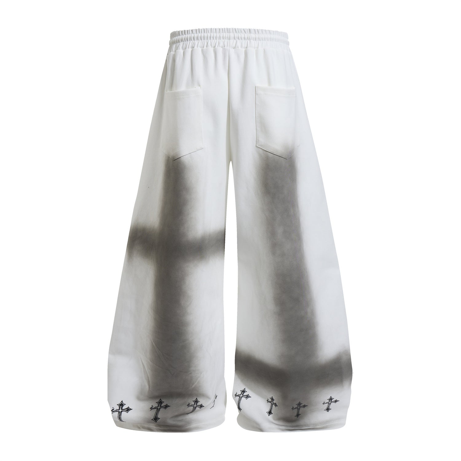 Pantalon de survêtement à jambes larges avec croix gothique et finition délavée
