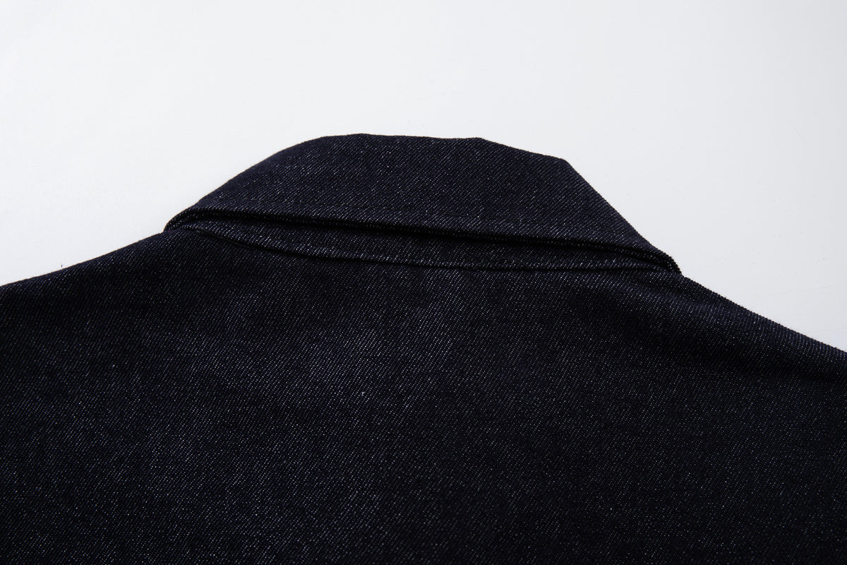 Conjunto de Cazadora Vaquera de Denim Índigo Sin Tratar y Vaqueros de Pierna Ancha con Cierres Metálicos