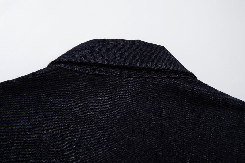 Conjunto de Cazadora Vaquera de Denim Índigo Sin Tratar y Vaqueros de Pierna Ancha con Cierres Metálicos