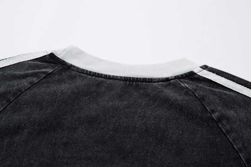 T-shirt graphique à manches longues – Imprimé écusson lapin streetwear, rayures et manches raglan