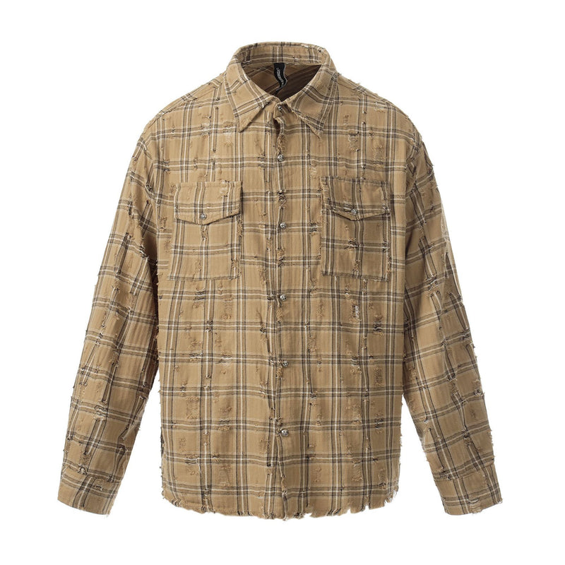 Surchemise en flanelle à carreaux délavée et usée – Veste-chemise vintage à manches longues