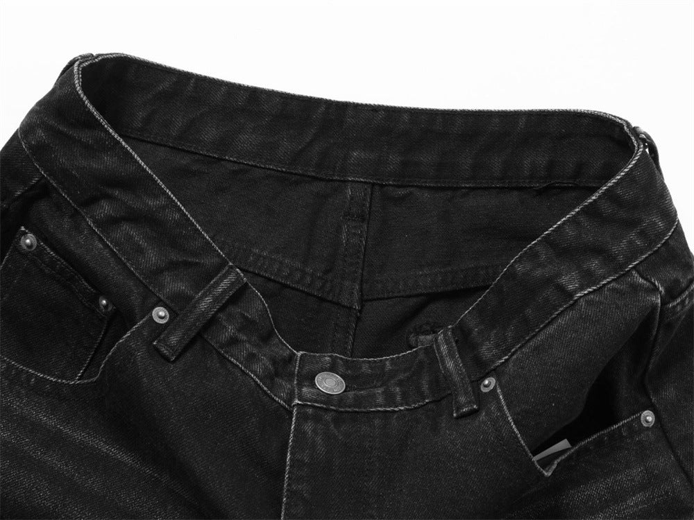 Men's Punk Wide-Leg Jeans with Metal Eyelet Detail – Deconstructed Baggy Denim