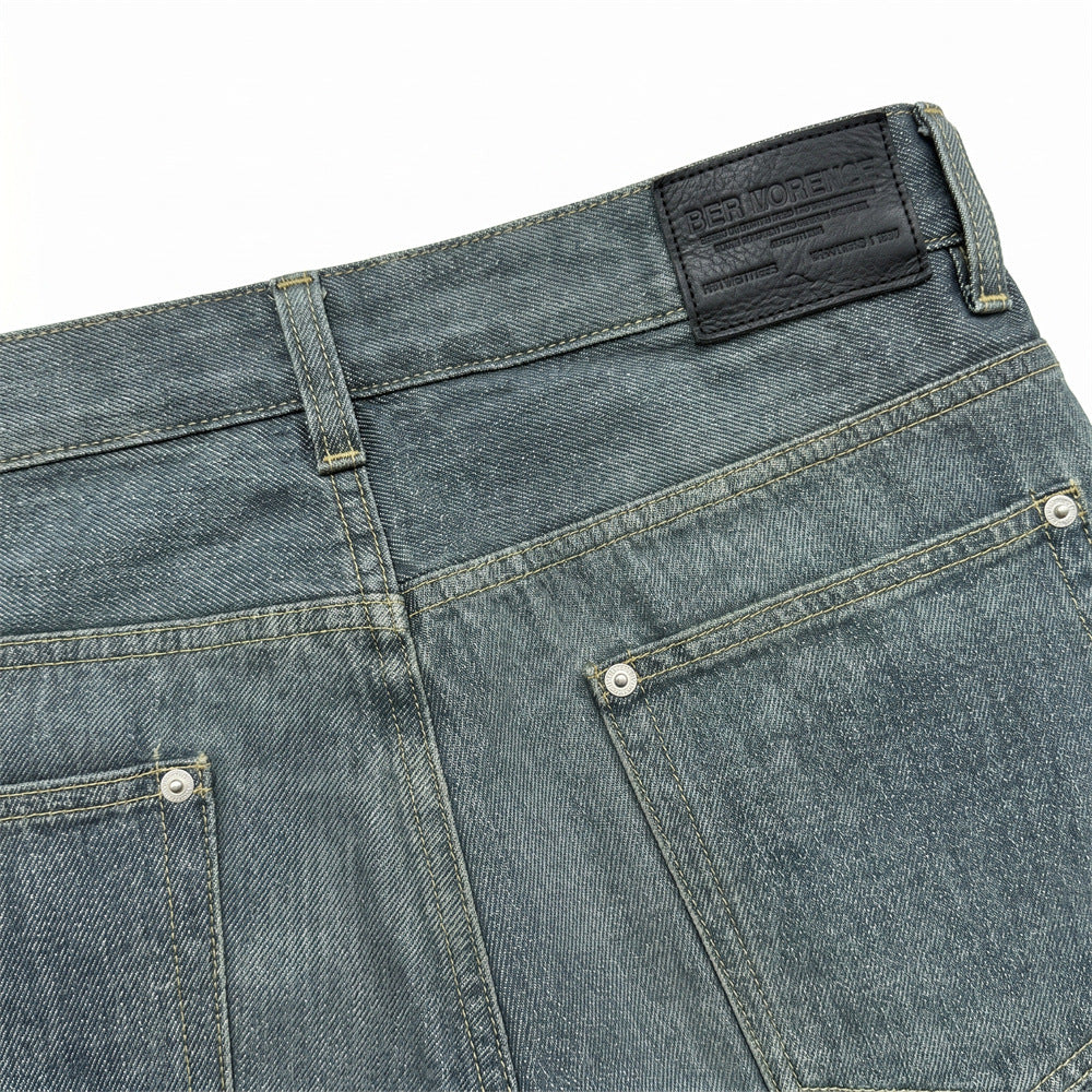 Wide-Leg Jeans Men's Button-Fly Straight Denim Pants – Lake Green