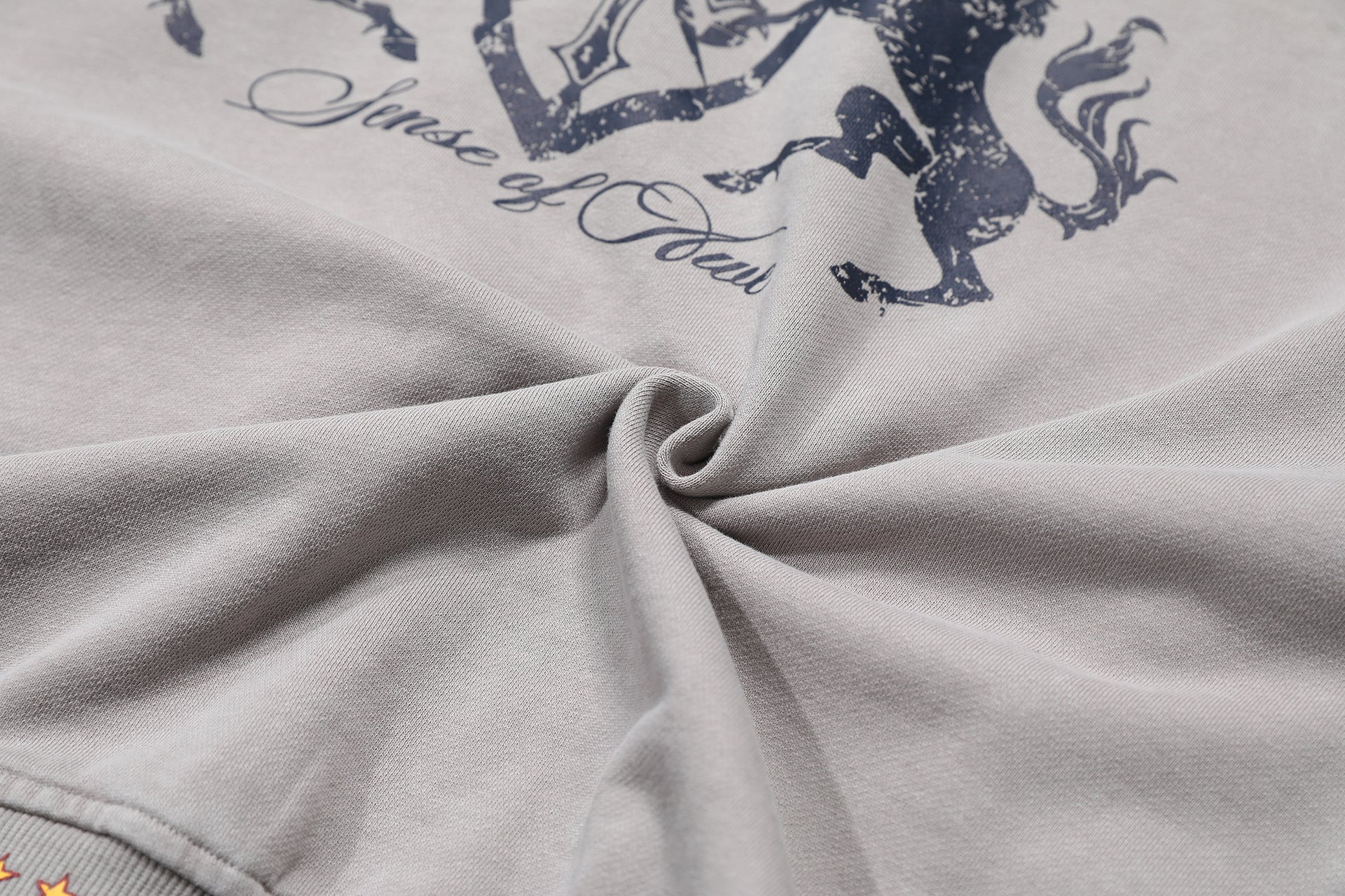 Zip-Up Cropped Hoodie Acid Wash Heraldic Crest Streetwear