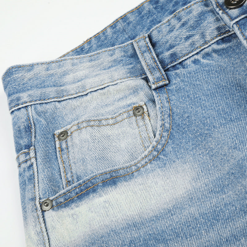 Jeans larges délavés à effet dégradé – Pantalon en denim droit ample pour homme