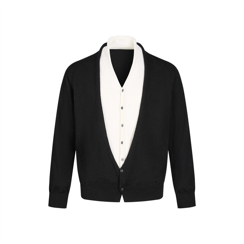 Men's V Neck Sweater Two-Tone Faux-Layered Cardigan