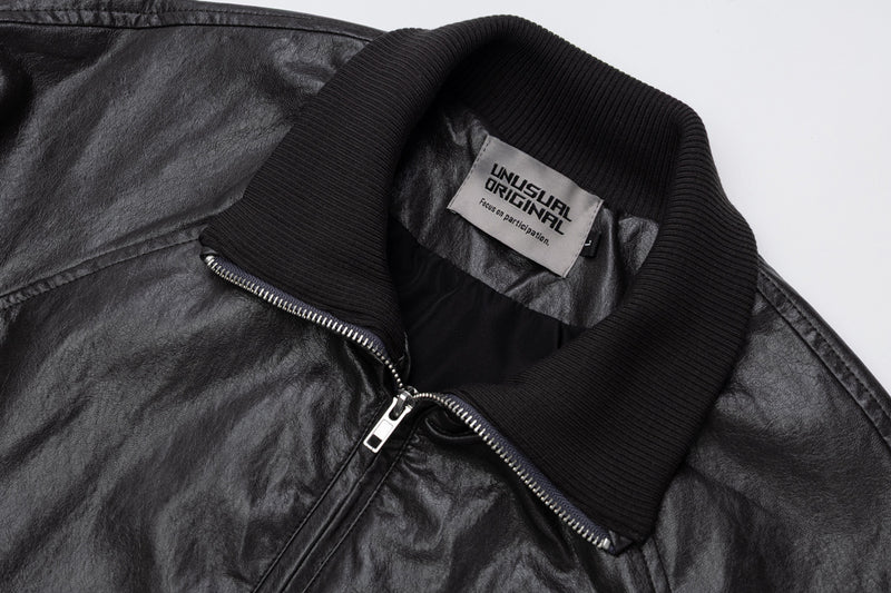 Blouson bomber en similicuir PU brodé – Style vintage racing et flight américain