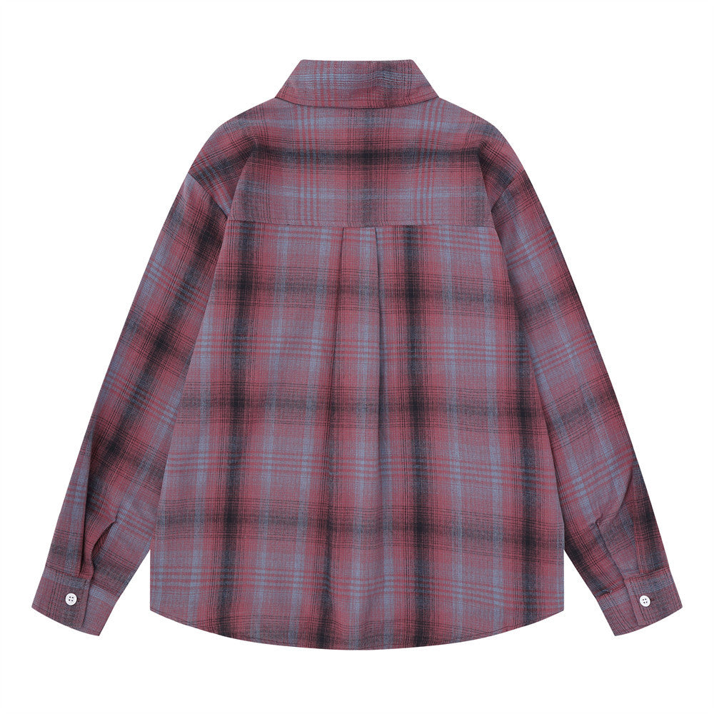 Oversized Button-Up Shirt Plaid Graffiti Print Long Sleeve