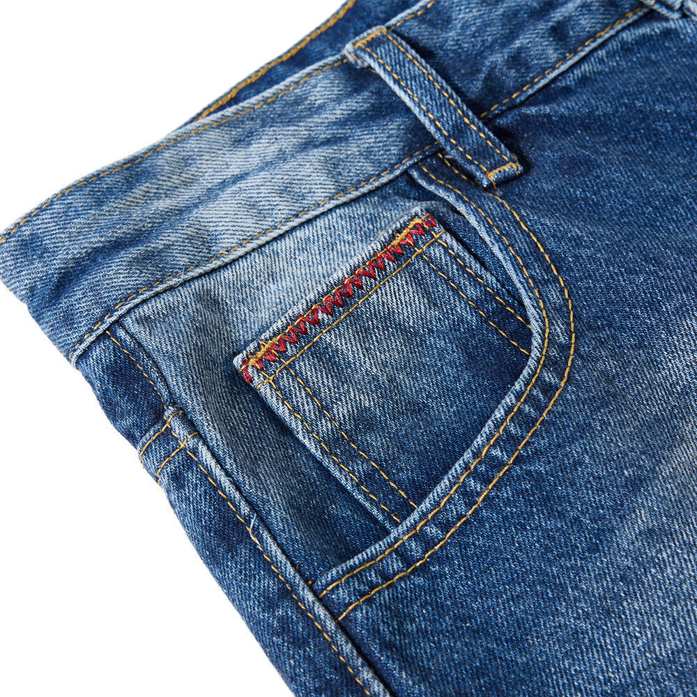 Baggy-Jeans mit weitem Bein – Knopfleiste, gewaschenes Dunkelblau, gerader High-Street-Schnitt