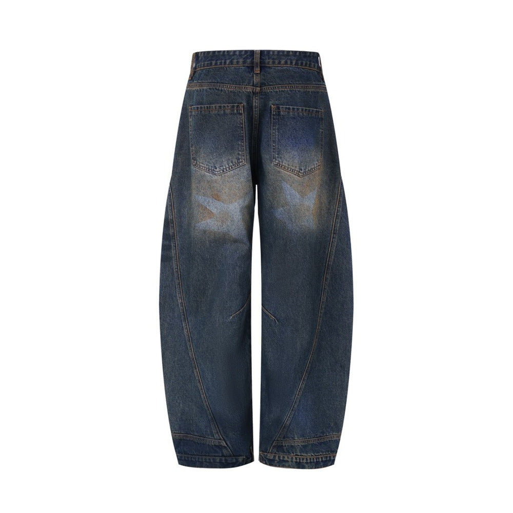 Baggy Jeans Men – Distressed Wide-Leg Barrel Fit with Deconstructed Seam Detail