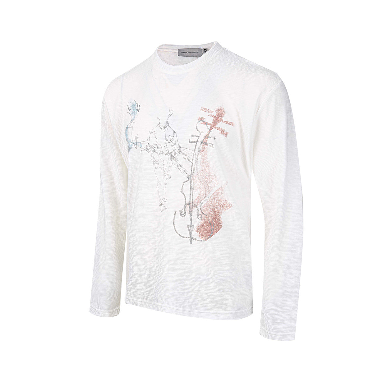 Long Sleeve Graphic Shirt – Cello Musician Sketch Print, Relaxed Fit