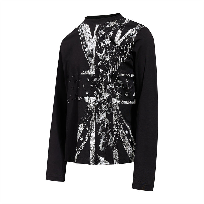 Men's Black Long Sleeve Graphic Tee – Distressed Union Jack Print