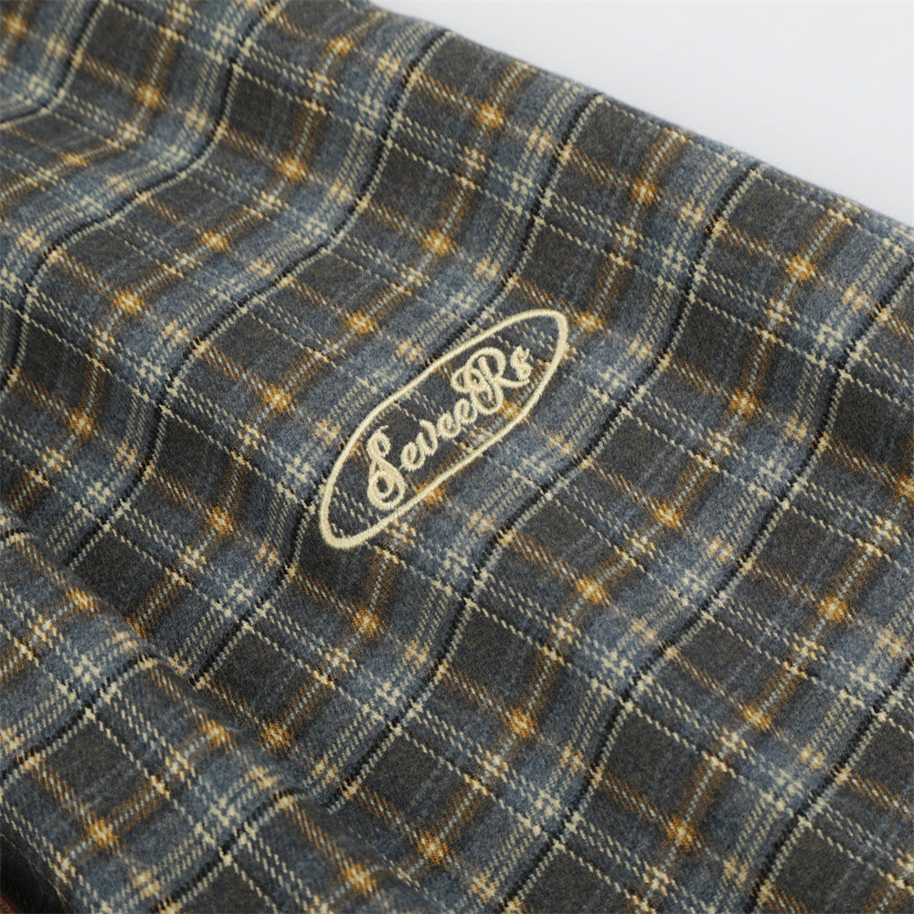 Vintage Plaid Wide-Leg Pants – Oversized Baggy Trousers with Elastic Waist